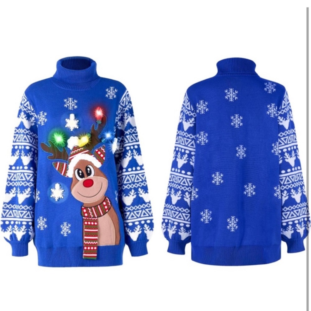Christmas Holiday Reindeer Ugly Sweater LED Light Up Xmas Sweater